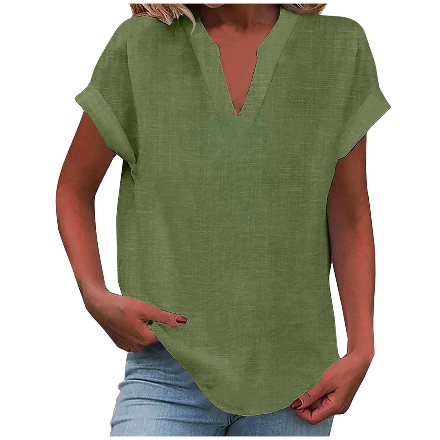 Casual V-Neck Short Sleeve Blouse for Women