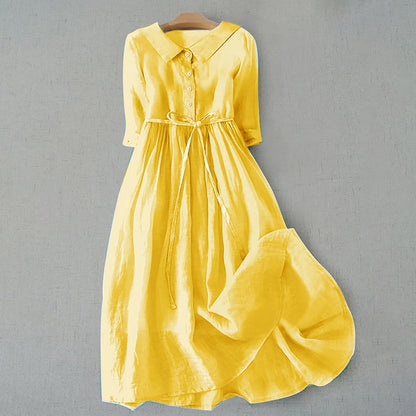 Button Front A-Line Casual Midi Dress for Women