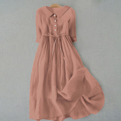 Button Front A-Line Casual Midi Dress for Women