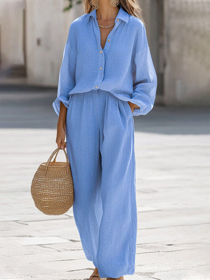 Women's Linen Blouse Pant Set