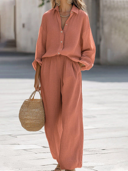 Women's Linen Blouse Pant Set