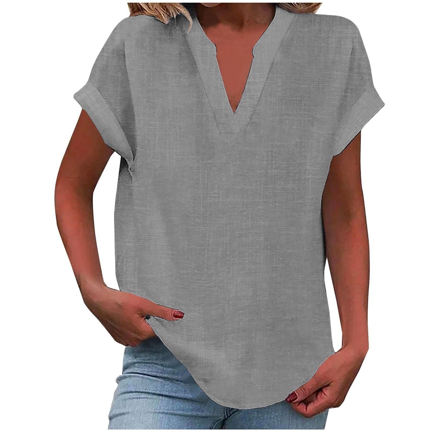 Casual V-Neck Short Sleeve Blouse for Women