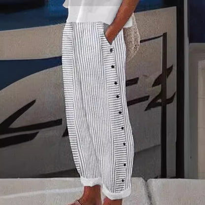 Sera Striped Linen Cotton Pants for Women, Casual