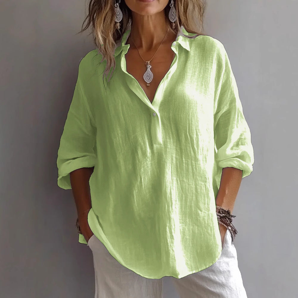 Women's Linen Button Shirt Wide Sleeves