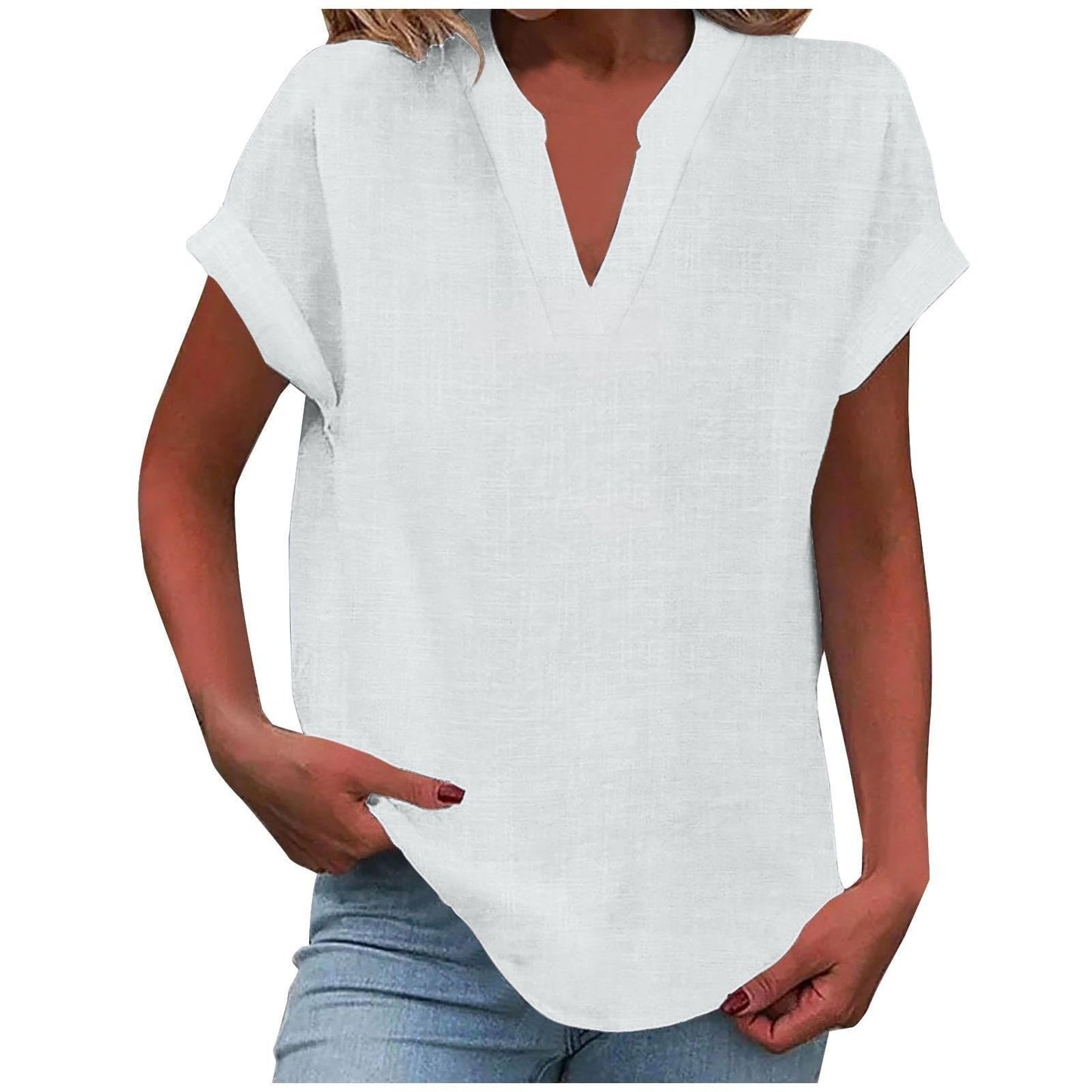 Casual V-Neck Short Sleeve Blouse for Women