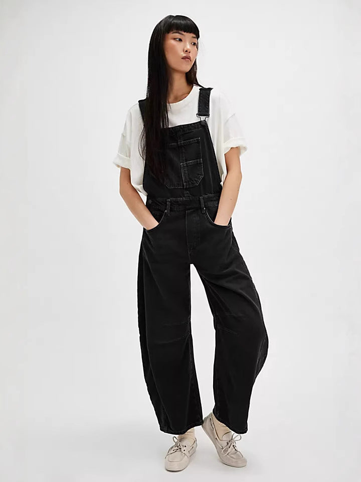 Women's Oversized Denim Overalls with Pockets