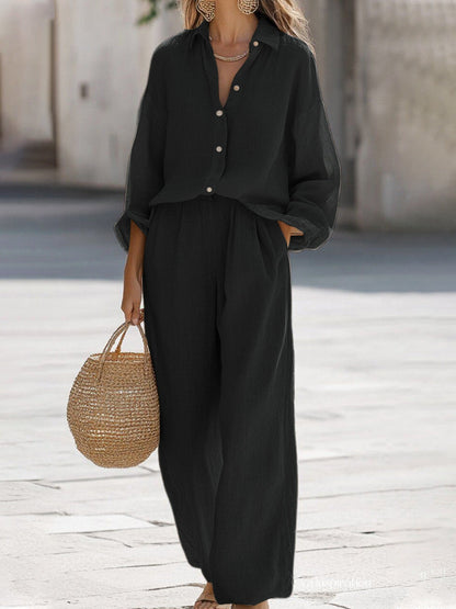 Women's Linen Blouse Pant Set