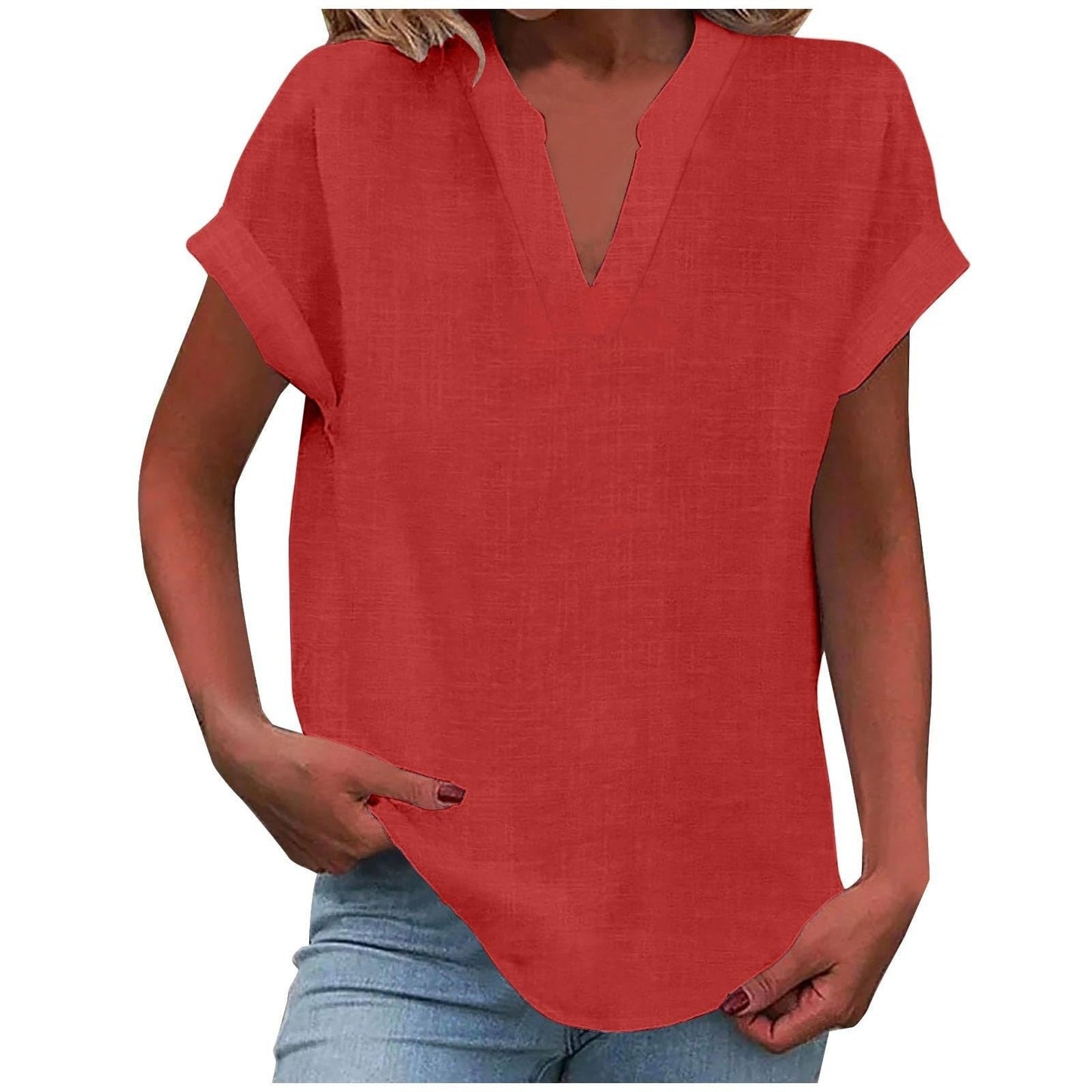 Casual V-Neck Short Sleeve Blouse for Women