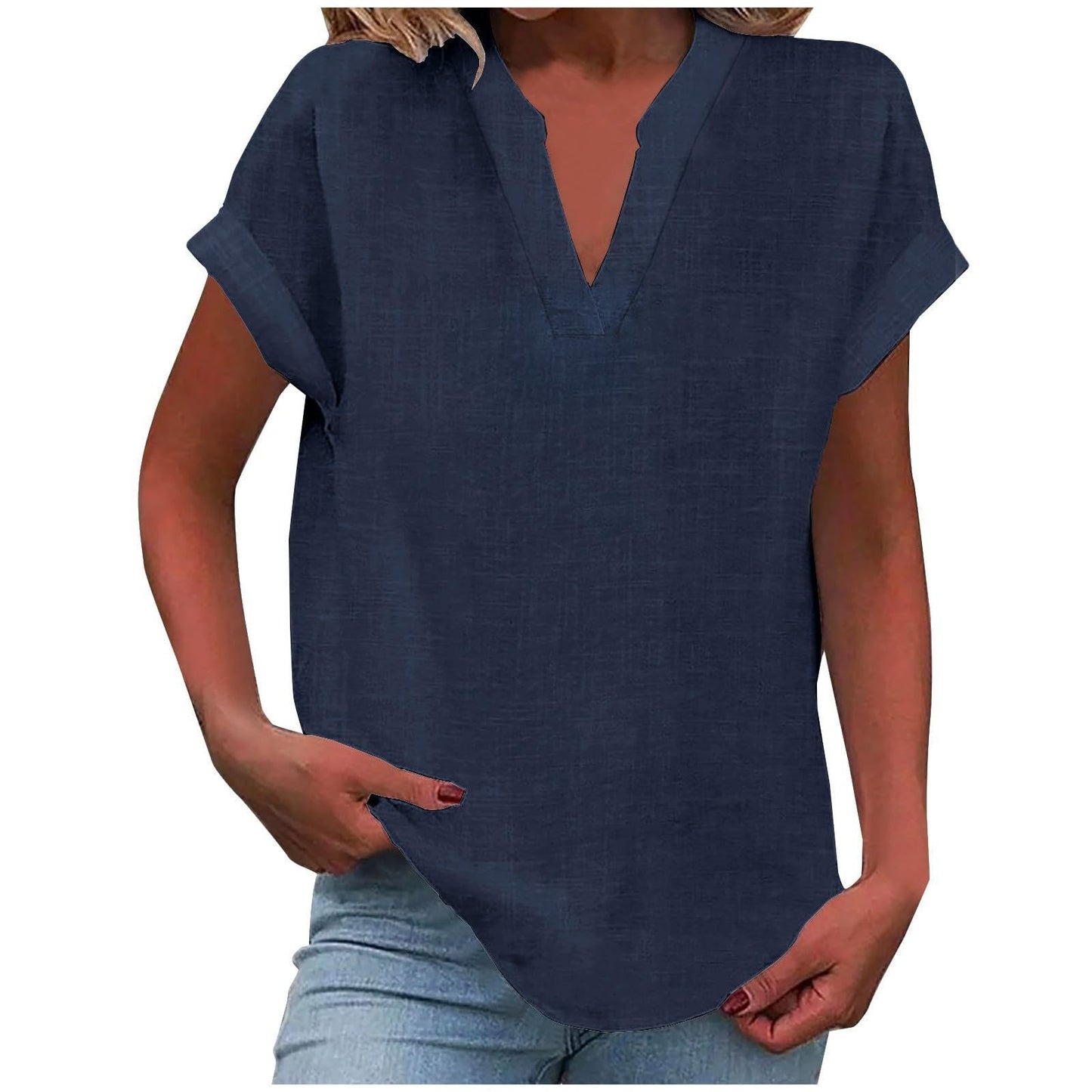 Casual V-Neck Short Sleeve Blouse for Women