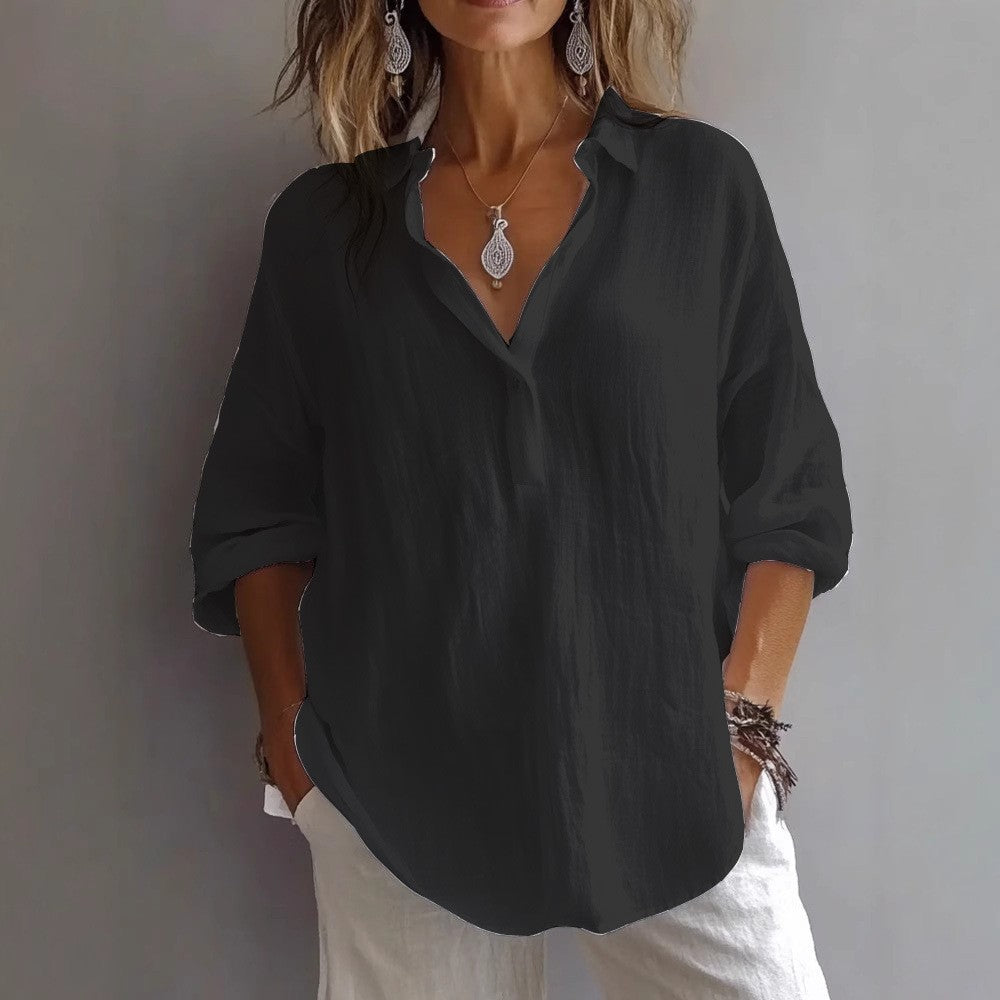 Women's Linen Button Shirt Wide Sleeves