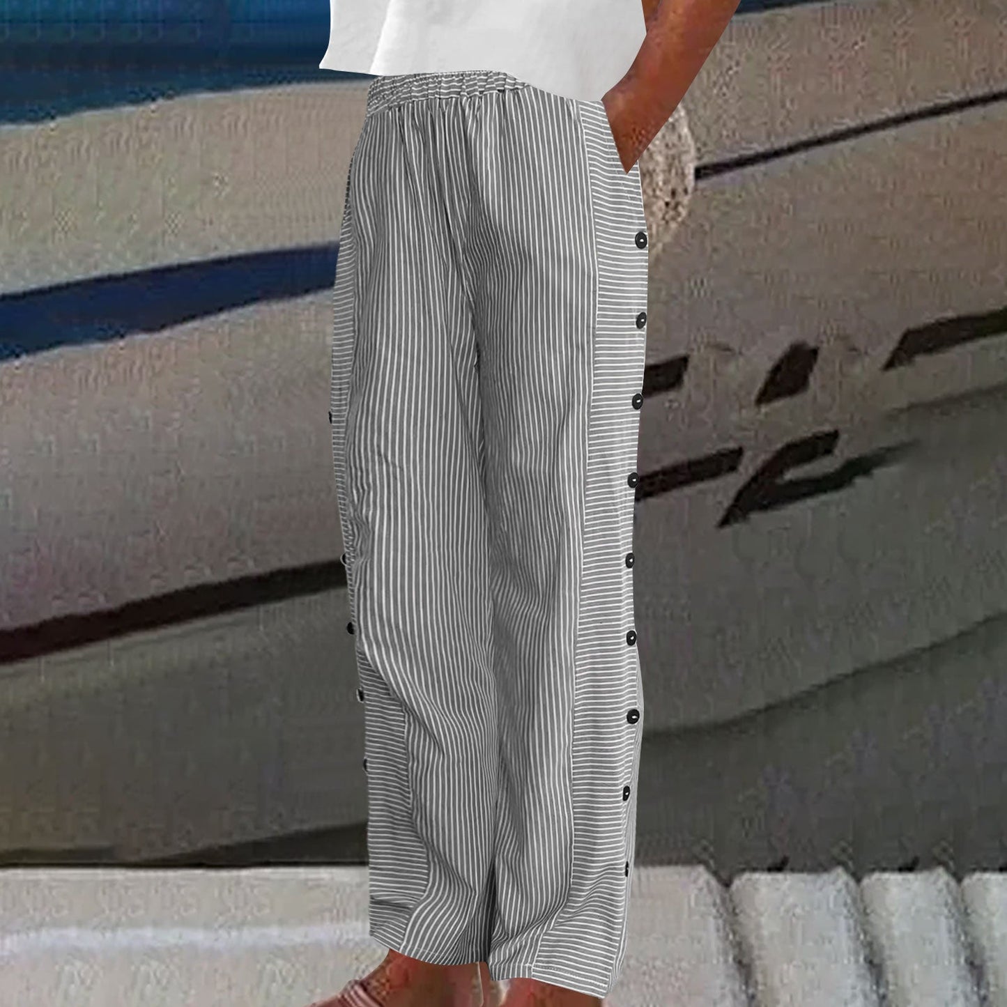 Sera Striped Linen Cotton Pants for Women, Casual