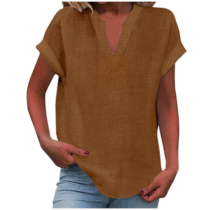 Casual V-Neck Short Sleeve Blouse for Women
