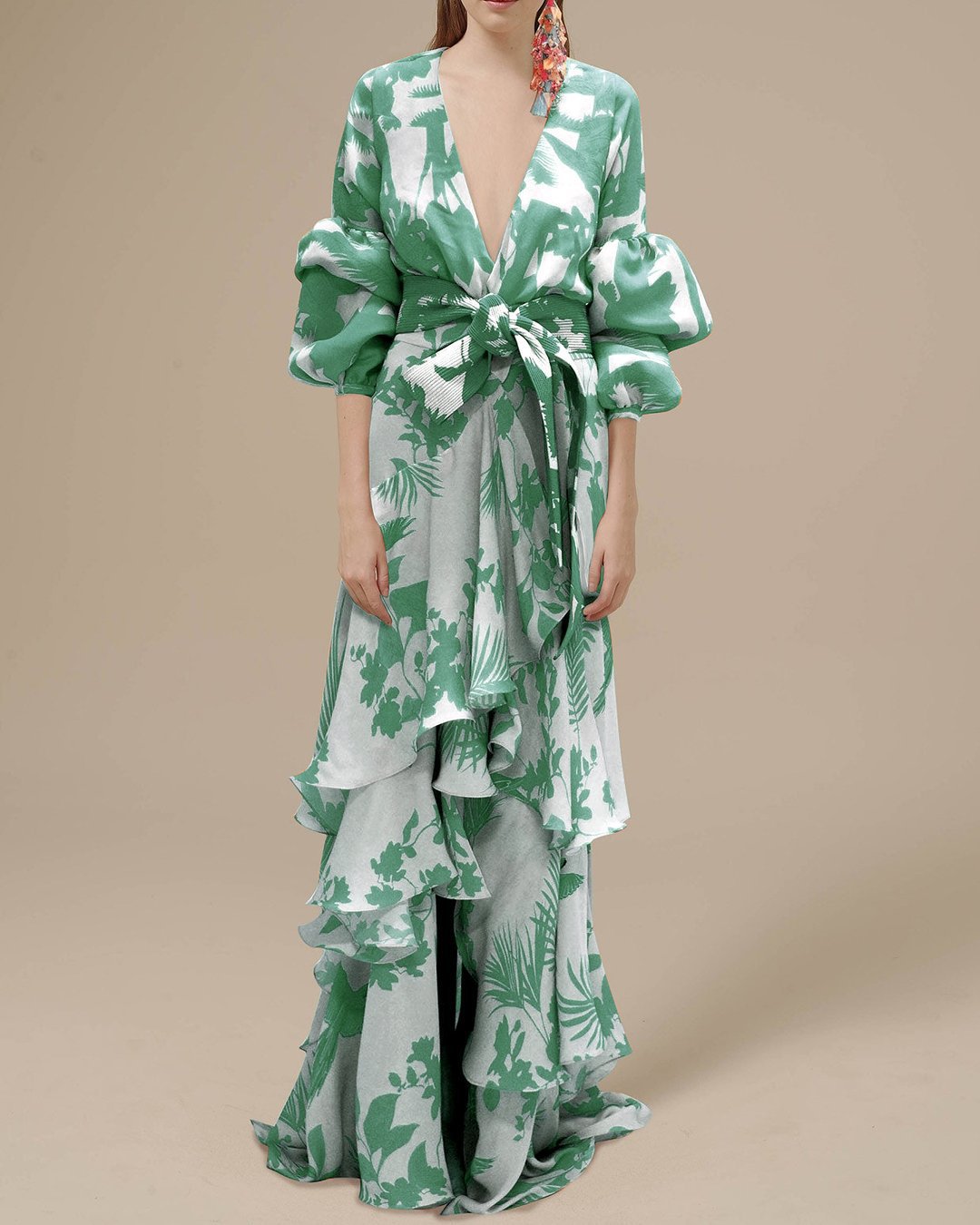 Statement Floral Ruffle Maxi Dress with Belt