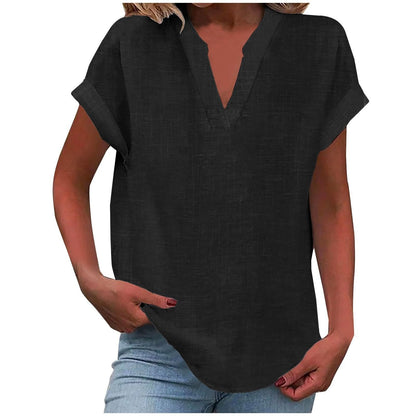 Casual V-Neck Short Sleeve Blouse for Women