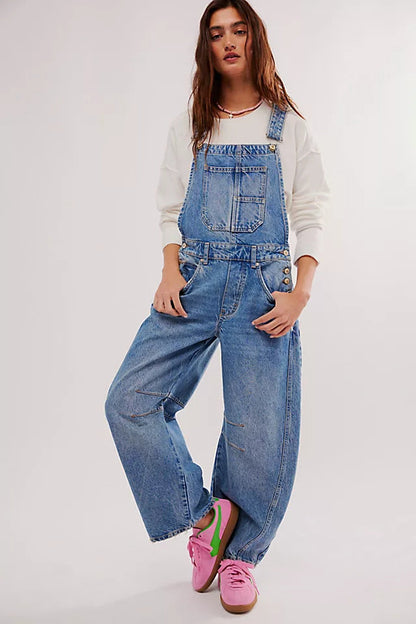Women's Oversized Denim Overalls with Pockets
