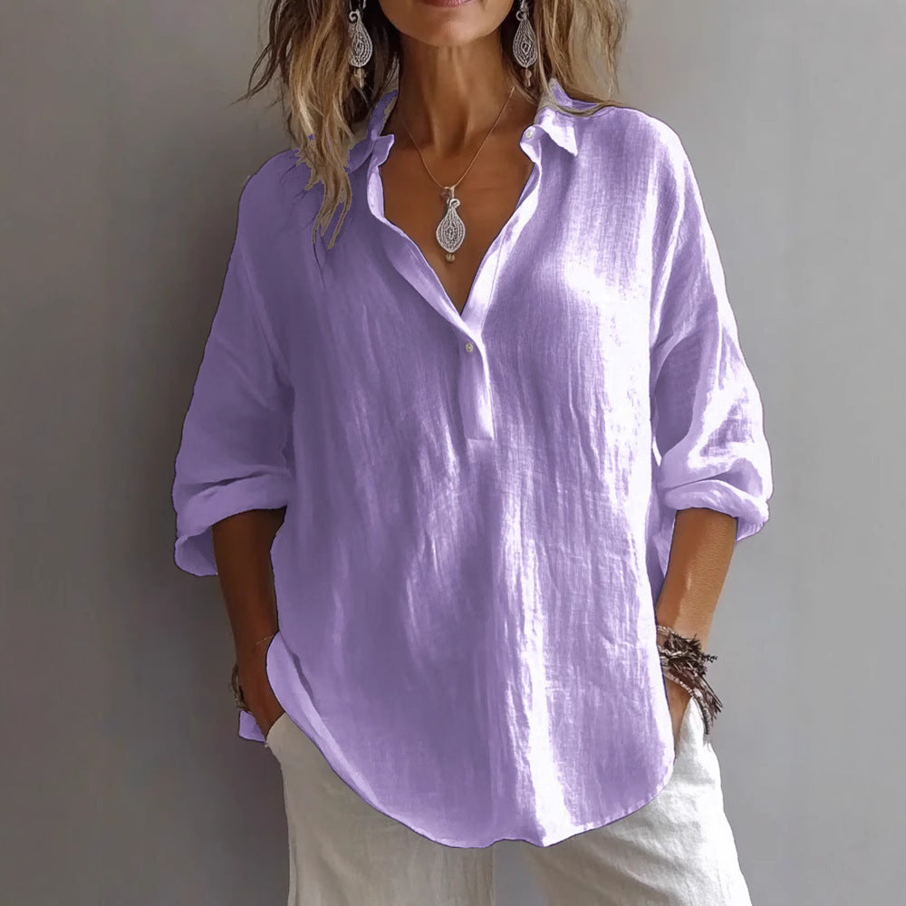 Women's Linen Button Shirt Wide Sleeves