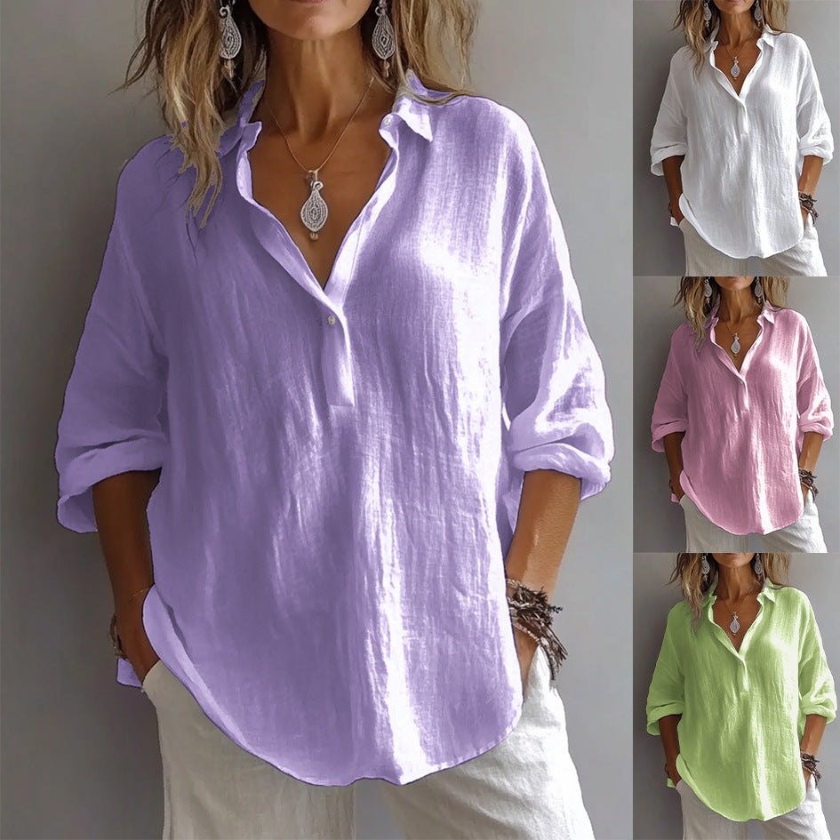 Women's Linen Button Shirt Wide Sleeves