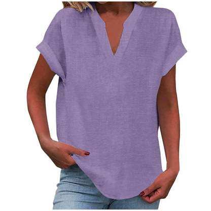 Casual V-Neck Short Sleeve Blouse for Women