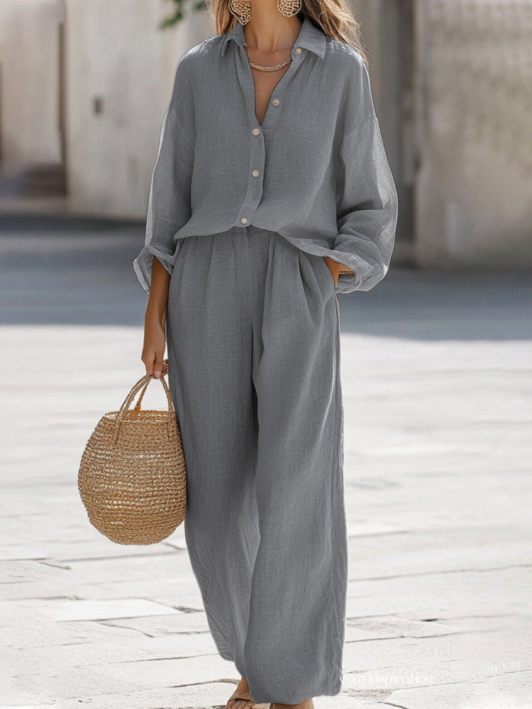 Women's Linen Blouse Pant Set