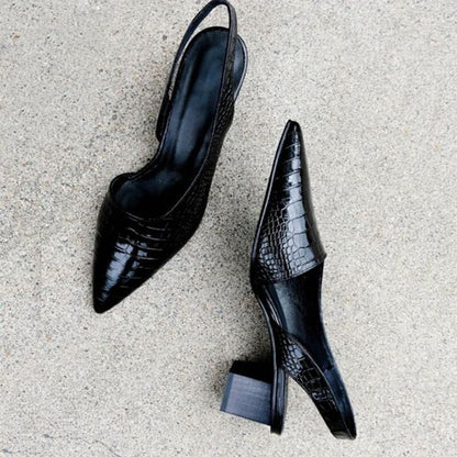 Pointed Toe Slingback Low Block Heels for Women
