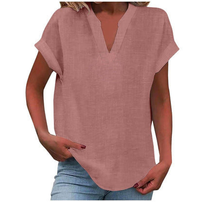 Casual V-Neck Short Sleeve Blouse for Women