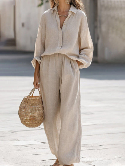 Women's Linen Blouse Pant Set