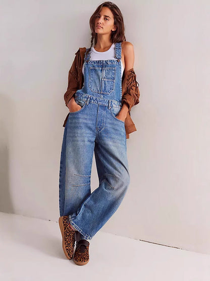 Women's Oversized Denim Overalls with Pockets