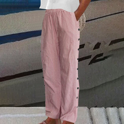 Sera Striped Linen Cotton Pants for Women, Casual