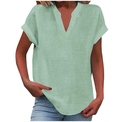 Casual V-Neck Short Sleeve Blouse for Women