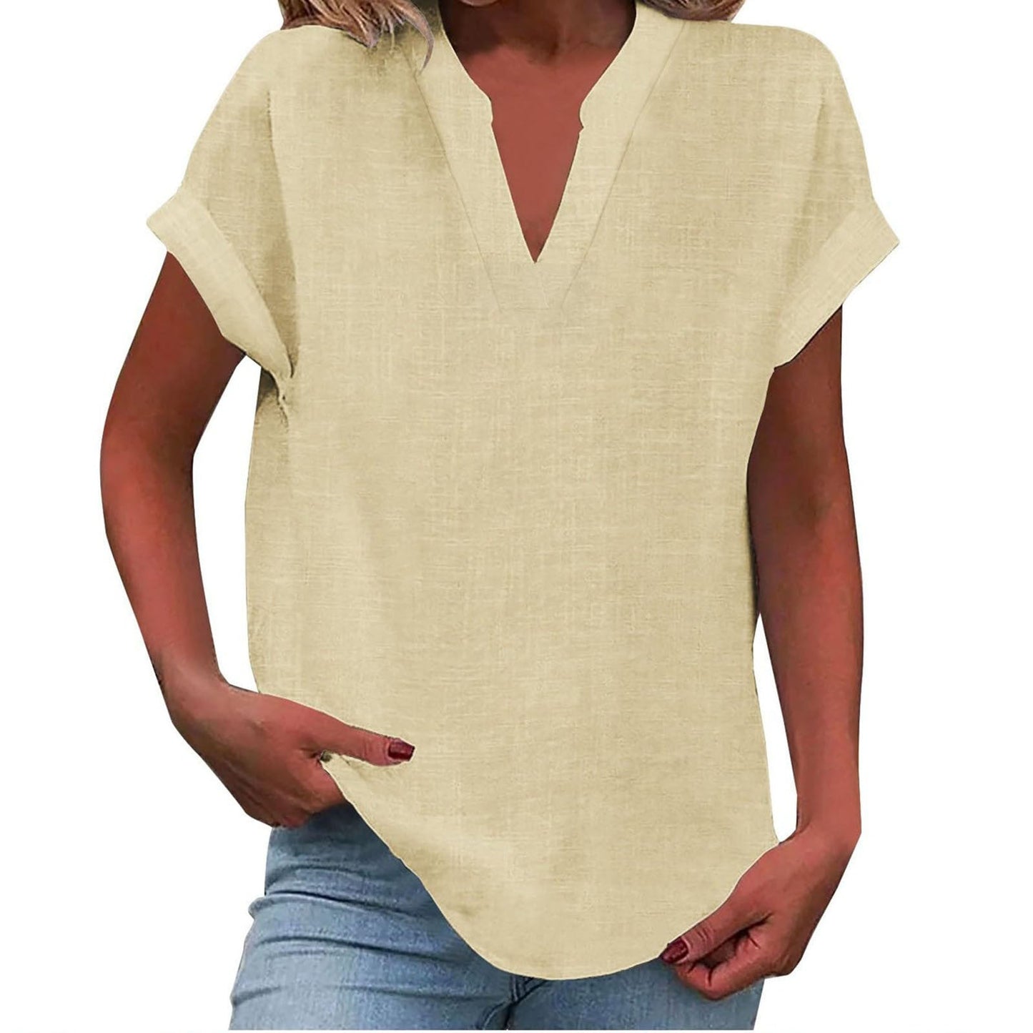 Casual V-Neck Short Sleeve Blouse for Women