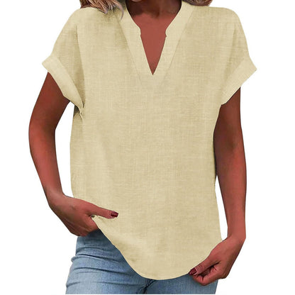Casual V-Neck Short Sleeve Blouse for Women