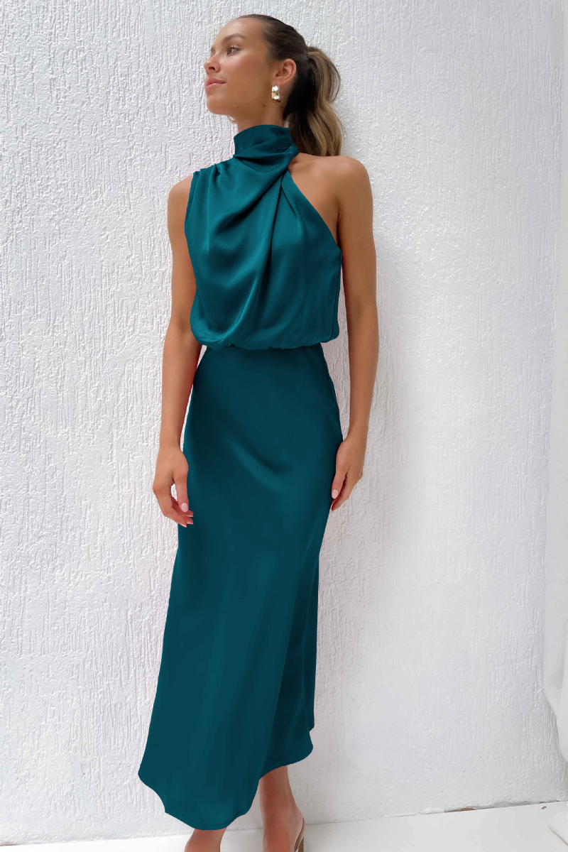 Elegant Maxi Dress Asymmetrical Neckline