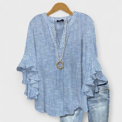 Women’s Printed V Neck Boho Ruffle Sleeve Blouse