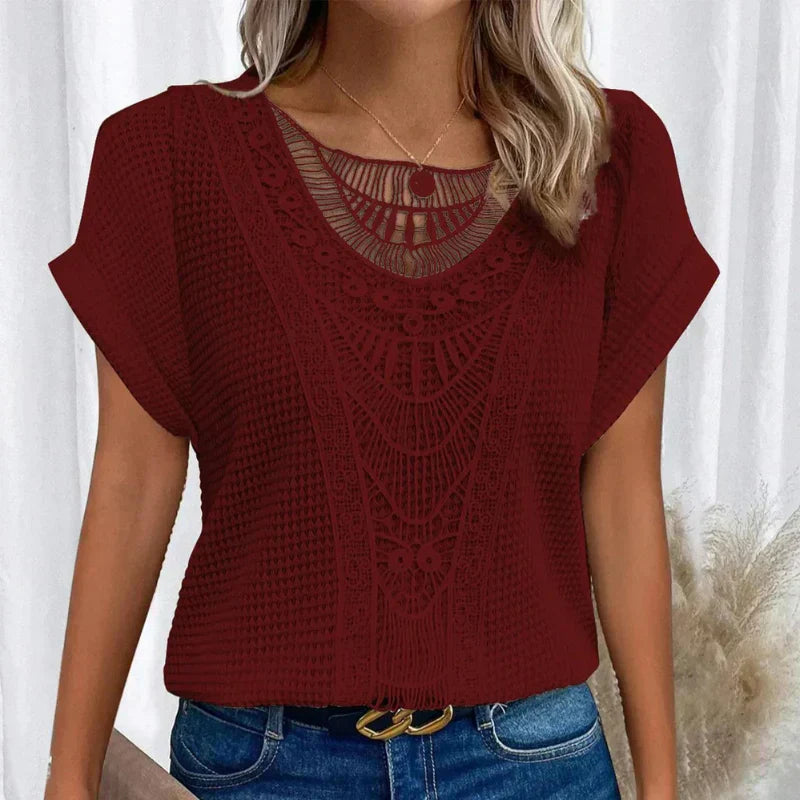 Boho Crochet Detail Casual Knit Top