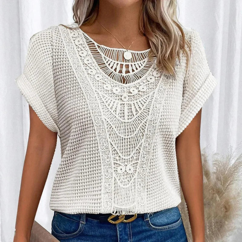 Boho Crochet Detail Casual Knit Top