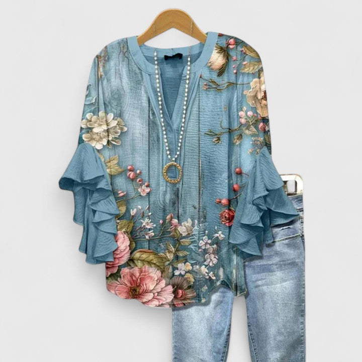 Floral Ruffled Sleeve Blouse for Women | Breathable Casual