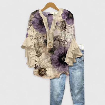 Floral Ruffled Sleeve Blouse for Women | Breathable Casual