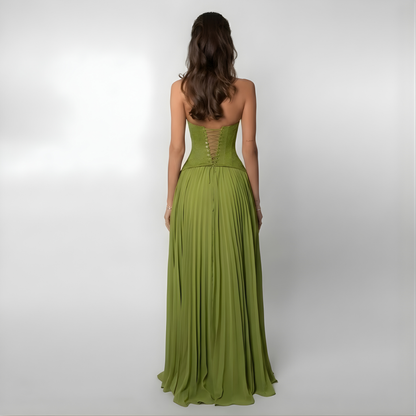 Women’s Pleated Halter Maxi Dress with Open Back Design