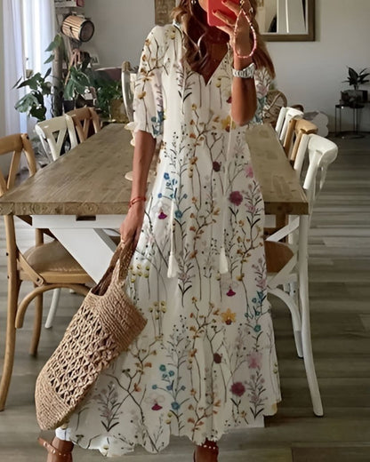 Women's Free-Spirited Tassel Tie-Front Boho Maxi Dress