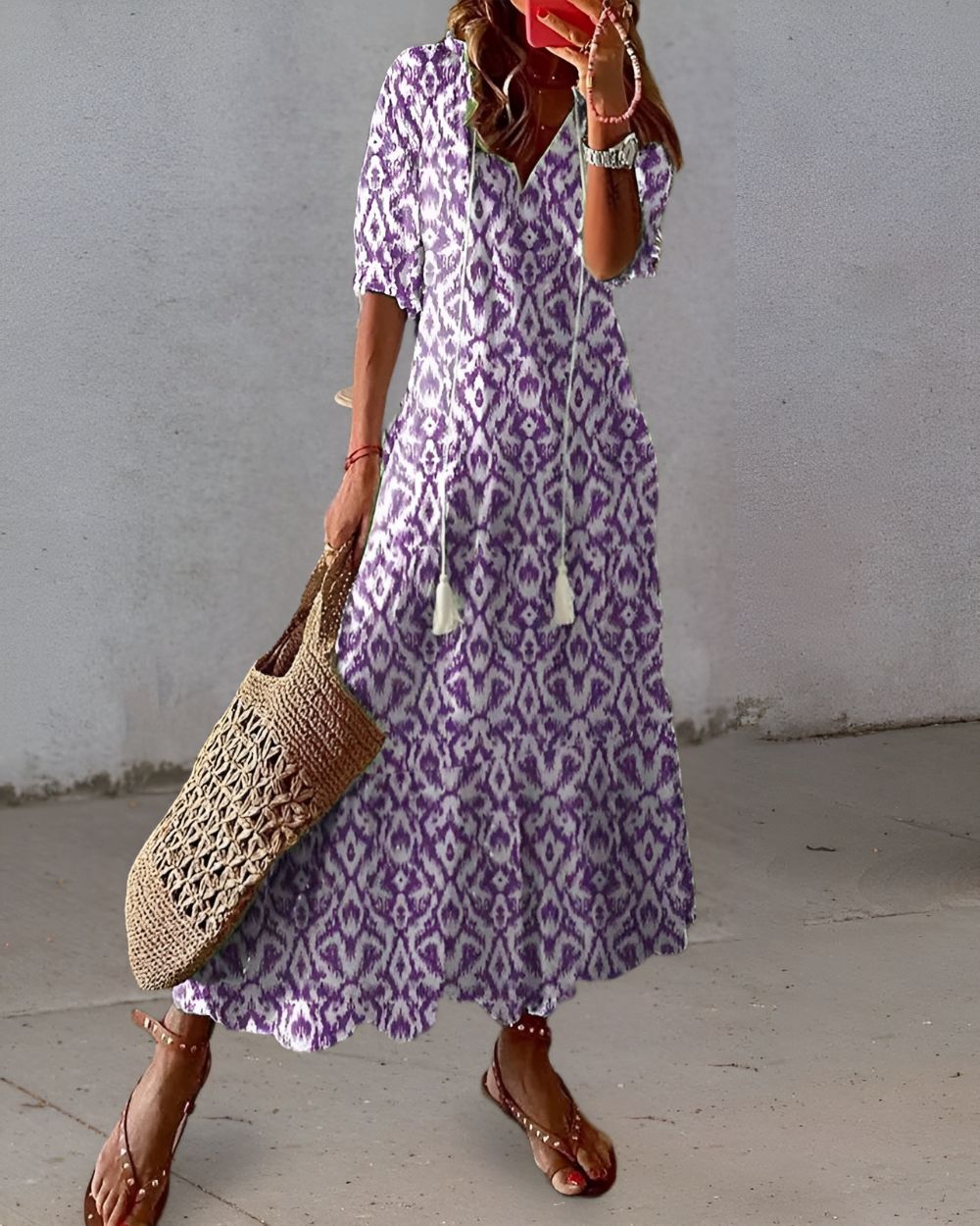 Women's Free-Spirited Tassel Tie-Front Boho Maxi Dress