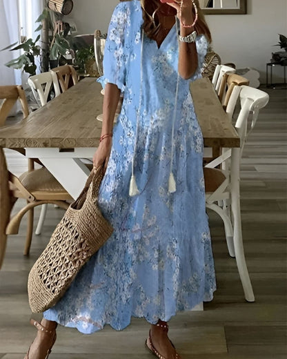 Women's Free-Spirited Tassel Tie-Front Boho Maxi Dress