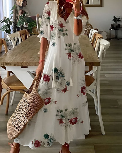 Women's Free-Spirited Tassel Tie-Front Boho Maxi Dress