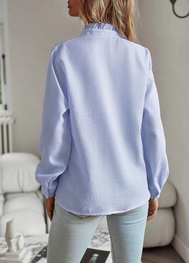 Elegant Ruffle-Trim Button-Front Blouse for Women