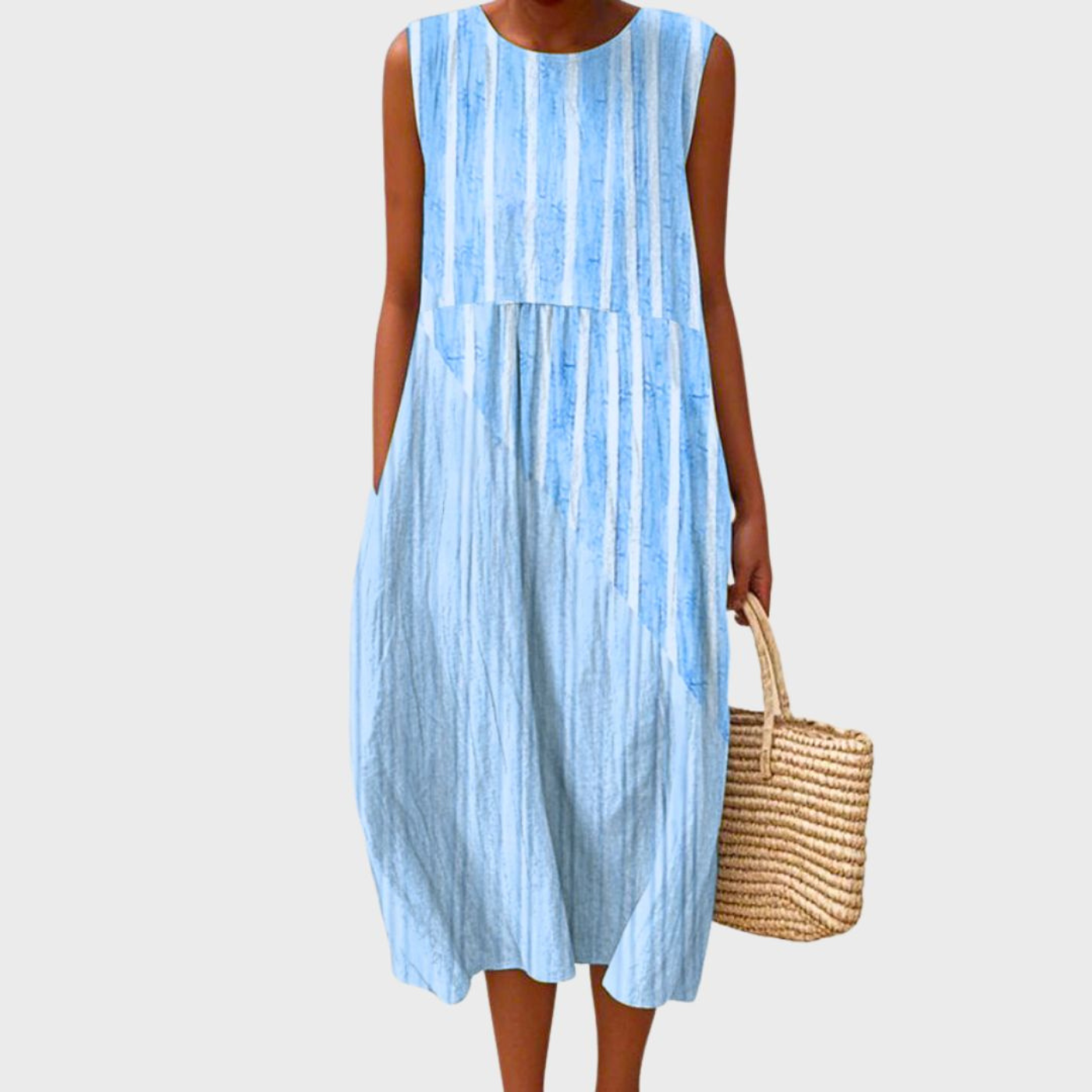 Women's Sleeveless Patchwork Midi Dress with Relaxed Bubble Hem