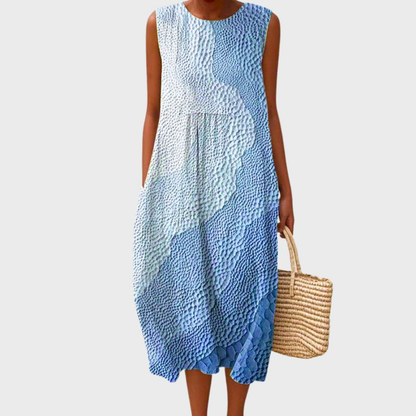 Women's Sleeveless Patchwork Midi Dress with Relaxed Bubble Hem