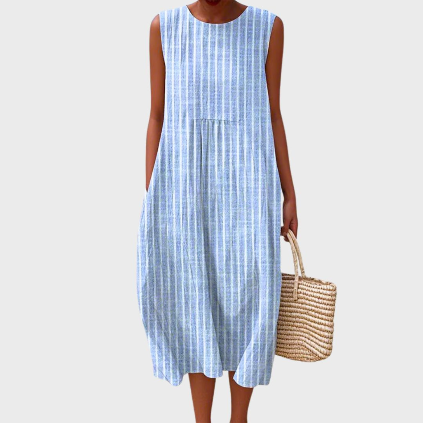 Women's Sleeveless Patchwork Midi Dress with Relaxed Bubble Hem