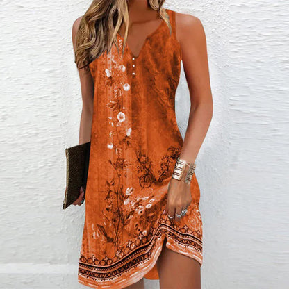 Floral V-Neck Sleeveless Mini Dress for Women