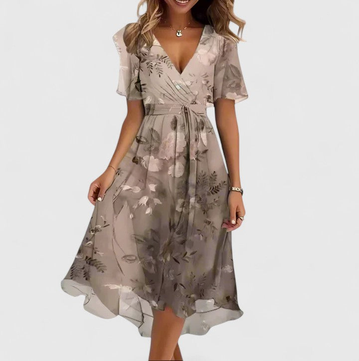 Elegant Short Dress with Flutter Sleeves for Women
