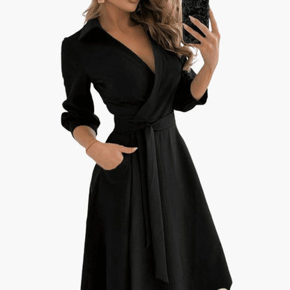 Elegant Midi Flared Women’s Robe with Lapel Collar