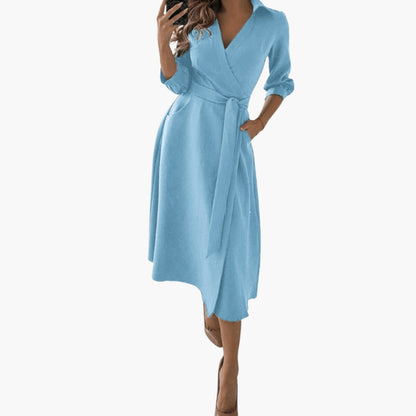 Elegant Midi Flared Women’s Robe with Lapel Collar
